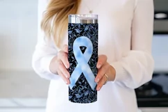 Light Blue Awareness Ribbon, 20oz Skinny Tumbler Sublimation Product Image 3