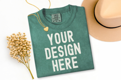 Comfort Colors C1717 Light Green Shirt Mockup, Flat Lay Product Image 1