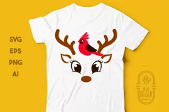 Reindeer Girl and Red Cardinal SVG | Christmas SVG Product Image 3