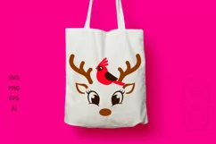 Reindeer Girl and Red Cardinal SVG | Christmas SVG Product Image 2