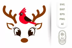 Reindeer Girl and Red Cardinal SVG | Christmas SVG Product Image 1