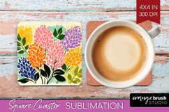 Lilac Modern Floral Square Coaster Sping Flower Coaster PNG Product Image 1