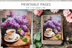 lilac flowers junk journal, coffee art Product Image 1