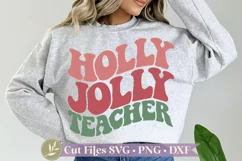 Holly Jolly Teacher SVG, Retro Christmas Shirt Design Product Image 1
