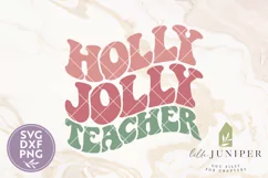 Holly Jolly Teacher SVG, Retro Christmas Shirt Design Product Image 2