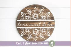 Home Sweet Home SVG, Floral SVG for Round Sign Product Image 1