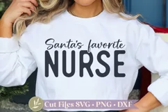 Santa's Favorite Nurse SVG, Christmas Nurse Shirt Design Product Image 1
