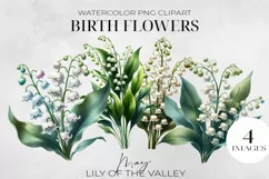 Birth Month Flowers Clipart, May Lily of the Valley PNG. Product Image 1