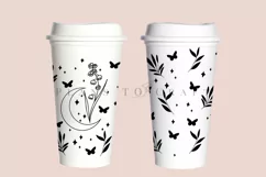 Lily birth flower starbucks 16oz hot cup tumbler wrap svg presized template for tumbler grande suitable for cricut and silhouette