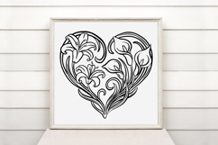 Lily Floral Flower Graphic Outline Heart Wreath Clipart PNG Product Image 2