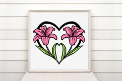 Lily Floral Heart Wreath Flower Graphic Clipart PNG Product Image 2