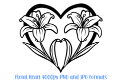 Lily Floral Heart Wreath Flower Graphic Clipart PNG Outline