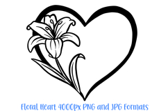 Lily Floral Heart Wreath Flower Graphic Clipart PNG Outline