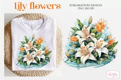 Lily flowers sublimation PNG for mugs and T-shirts Product Image 1