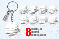 Line Art Watercolor Landscape Keychain | Keyring Product Image 1