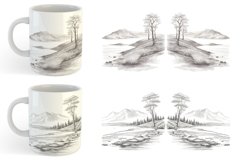 Line Art Watercolor Landscape | Mug sublimation design Product Image 3