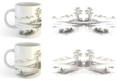 Line Art Watercolor Landscape | Mug sublimation design Product Image 5