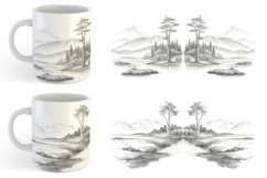 Line Art Watercolor Landscape | Mug sublimation design Product Image 6