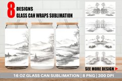 Line Art Watercolor Landscape Glass Can Wraps Product Image 1