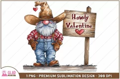 Cowboy Valentine Gnome png, Western Howdy Valentine Gnome Product Image 1