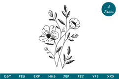 Elegant Flower Line Art Outline Embroidery Design Product Image 1