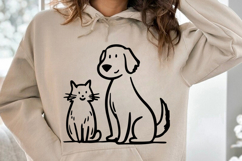 Cat and Dog Friendship line art Illustration, Black Silhouet Product Image 1