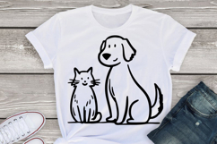 Cat and Dog Friendship line art Illustration, Black Silhouet Product Image 2