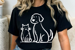 Cat and Dog Friendship line art Illustration, Black Silhouet Product Image 2