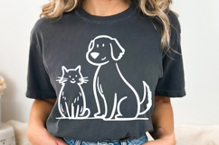 Cat and Dog Friendship line art Illustration, Black Silhouet Product Image 1