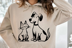 Cat and Dog Friendship line art Illustration, Pets, Pet Love Product Image 1