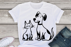 Cat and Dog Friendship line art Illustration, Pets, Pet Love Product Image 2