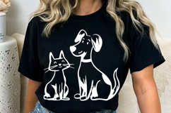 Cat and Dog Friendship line art Illustration, Pets, Pet Love Product Image 1