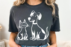 Cat and Dog Friendship line art Illustration, Pets, Pet Love Product Image 2