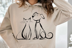 Cat and Dog line art Illustration, Black Silhouette T-shirt Product Image 2