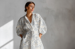 Long Sleeve Maxi Dress Mockup, Seamless Pattern Preview PSD Product Image 3