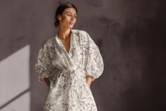 Long Sleeve Maxi Dress Mockup, Seamless Pattern Preview PSD Product Image 4