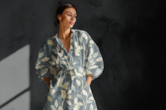 Long Sleeve Maxi Dress Mockup, Seamless Pattern Preview PSD Product Image 5