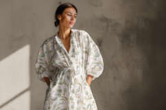 Long Sleeve Maxi Dress Mockup, Seamless Pattern Preview PSD Product Image 6