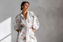 Long Sleeve Maxi Dress Mockup, Seamless Pattern Preview PSD Product Image 9