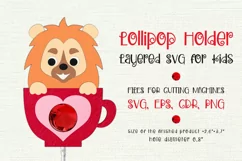 Lion in a Cup. Valentine Lollipop Holder. Paper Craft Template for cutting machines