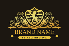 Elegant Golden Crest Logo with Lion and Ornamental Shield Product Image 1
