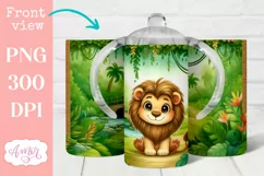 Cute lion sippy cup sublimation PNG, Kids 12oz tumbler PNG Product Image 1