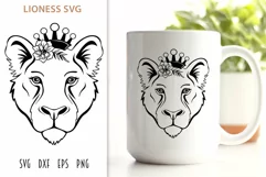 Lioness SVG - Female Lion with Crown & Flowers Cut File