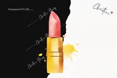 Watercolor Pink & Yellow Lipstick Clipart | Watercolor PNG Product Image 2
