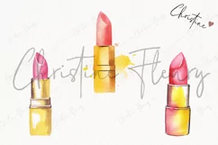 Watercolor Pink & Yellow Lipstick Clipart | Watercolor PNG Product Image 3