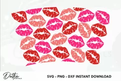 Lipstick Kisses No Hole Starbucks 16oz Hot Cup Wrap SVG Product Image 2
