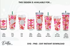 Lipstick Kisses No Hole Starbucks 16oz Hot Cup Wrap SVG Product Image 3