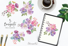Watercolour Pink Flower Patterns Bouquets Frames Elements Product Image 3