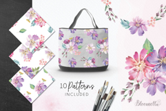 Watercolour Pink Flower Patterns Bouquets Frames Elements Product Image 8