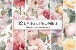 12 Large Peonies Flowers Seamless Patterns / Backgrounds 12" Product Image 1